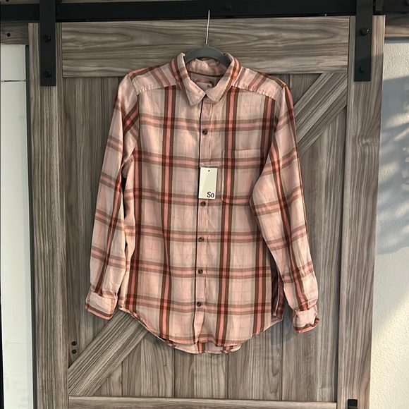 SO Tops - NWT SO Pink Plaid Button Down Shirt Size L